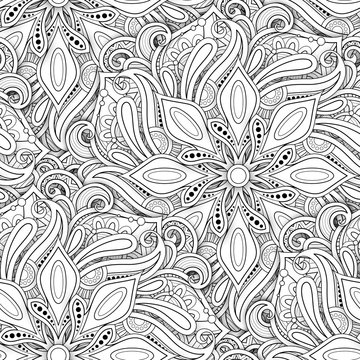 Monochrome Seamless Pattern with Mandala Motifs