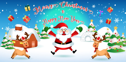 merry christmas.santa claus cute cartoon.for Christmas and Happy New Year background.vector illustration