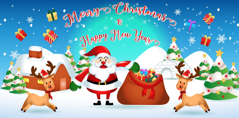 merry christmas.santa claus cute cartoon.for Christmas and Happy New Year background.vector illustration