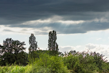 Landscape and storm, Auvergne, France.