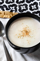 Cauliflower Soup (Creme du Barry) in black bowl
