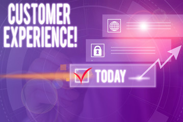 Writing note showing Customer Experience. Business concept for product of interaction between organization and buyer Picture photo network scheme with modern smart device