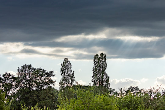 Landscape and storm, Auvergne, France.