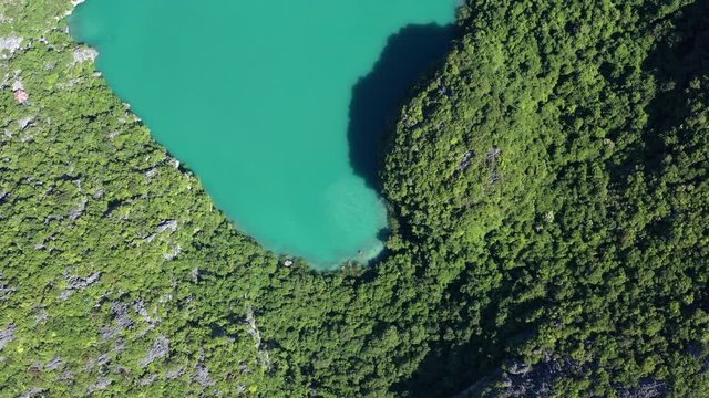 Talay Nai or Blue Lagoon Emerald Lake beautiful nature landscape green sea in the middle of mountain at Koh Mae Ko Island viewpoint in Mu Ko Ang Thong National Park, Samui, Surat Thani, Thailan