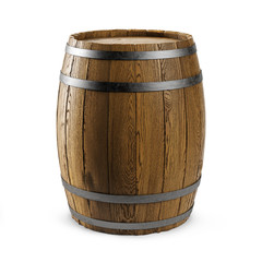 Obraz premium Wooden barrel isolated on white background. Clipping path included. 3d illustration