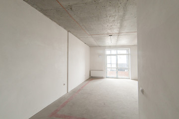 Russia, Moscow- May 17, 2019: interior room apartment. standard repair decoration in hostel. self-finish rough repair