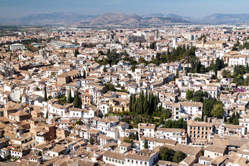 Aerial view of Granada from Alhambra fortress, Spain