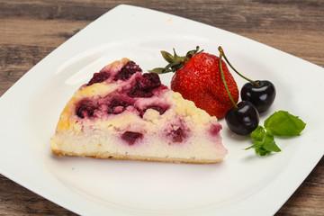 Cheesecake with cherry served strawberry