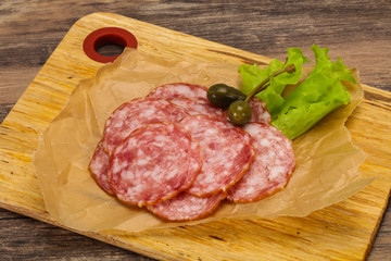 Spanish Salchichon sausage with salad