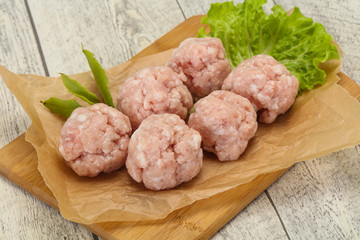 Homemade raw pork minced meatball for cooking