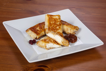 Pancakes stuffed curd with jam