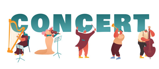 Classic Instrumental Symphony Orchestra Concert. People Musicians Characters Playing Music with Instruments Performing © wooster