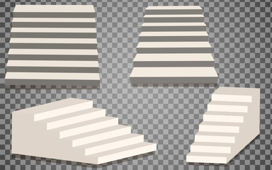 Set of white stairs. Isolated staircase, 3d staircase. Step ladder architecture element, vector illustration, eps 10