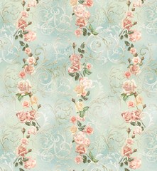 watercolor flowers, roses, pattern with patterns in the style of shabby chic