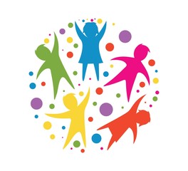 Obraz na płótnie Canvas Children Education Logo - Happy Kids Education. Creative Children Reaching Star Education Logo. Happy kids logo vector illustration. kids concept vector illustration icon.