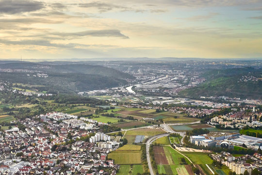 High angle view of Neckar Valley next to Stuttgart