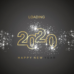 Fototapeta na wymiar Happy New Year 2020 loading light spark firework gold white black vector logo icon