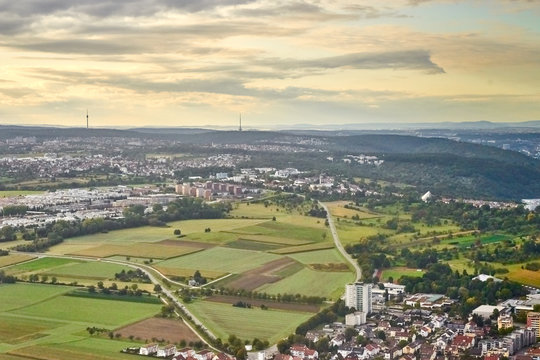 High angle view of Neckar Valley next to Stuttgart