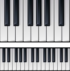 Naklejka premium Realistic piano keys. Realistic detailed shaded piano keyboard seamless. Music instrument top view. Vector illustration