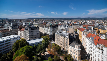 Fototapeta premium Aerial view of city center of Vienna with churches and beautiful old buildings