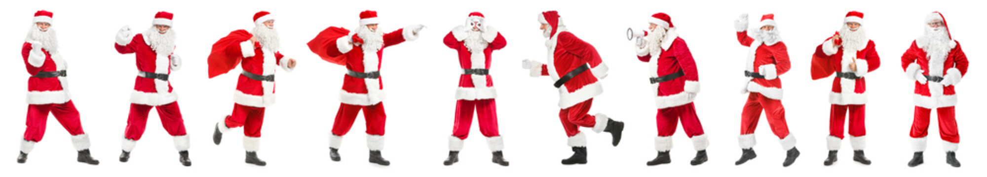 Collage With Santa Clauses On White Background