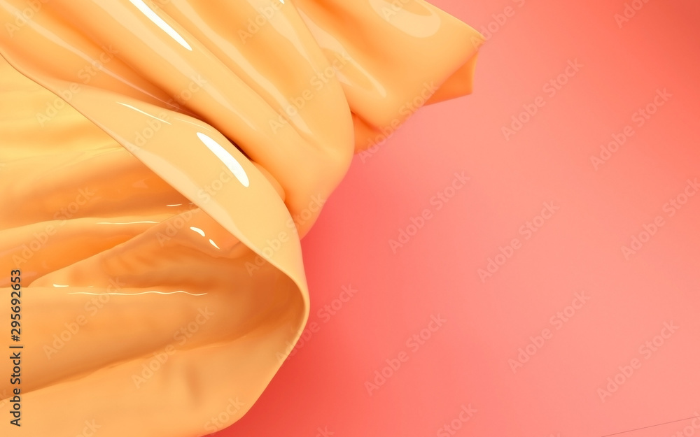 Poster 3d rendering illustration of soft cloth yellow material on flat background. horizontal format wallpa