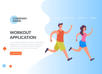 Workout runners healthy lifestyle banner poster web page concept. Vector graphic design illustration