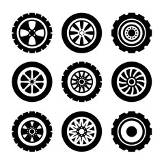 Car black line wheels isolated icon set. Vector graphic design isolated illustration collection