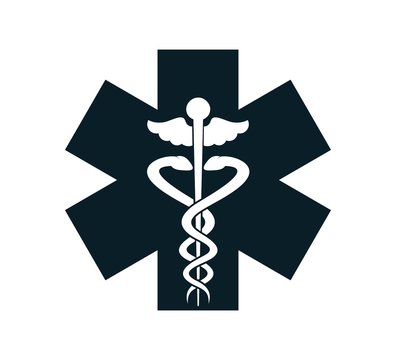 medical snake health symbol. Medical snakes wings wand as medicine system and health care concept. Medical symbol icon