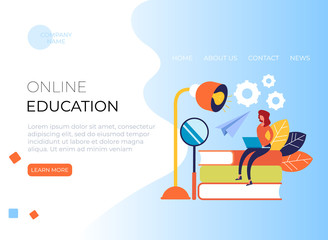 Online education web page banner poster vector graphic design isolated illustration