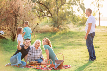 Big family having picnic in park