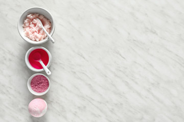 Composition with cosmetics for spa procedures on light background