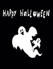 white ghost on a black background and happy halloween