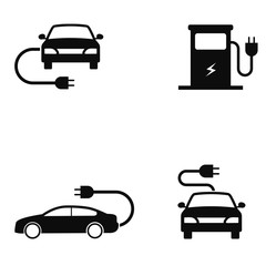 Charging station electric car icons set.