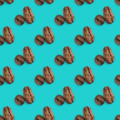 seamless pattern of coffee beans on a turquoise background