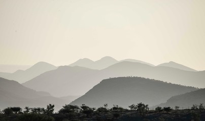 The Hakos Mountans in Namibia at dusk
