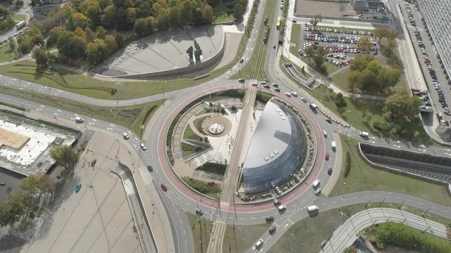 Aerial view of roundabout of General Jerzy Zietek, Katowice, Poland.