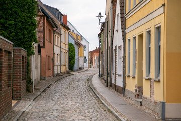 The streets of Wolgast with many old houses