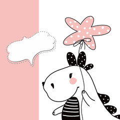 digital drawing of a cute birthday dinosaur with a balloon