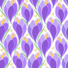 Floral Seamless vector background. Ornament pattern . Spring crocus flower. Seamless vector background. Graphic pattern for fabric, wallpaper, packaging.