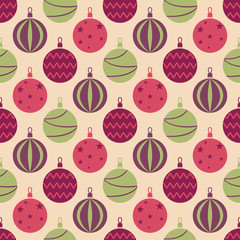 Christmas balls. Seamless vector illustration with colorful holiday decorations