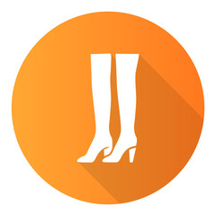 Thigh high boots orange flat design long shadow glyph icon. Woman stylish formal footwear design. Female casual stacked heels, luxury modern shoes. Clothing accessory. Vector silhouette illustration