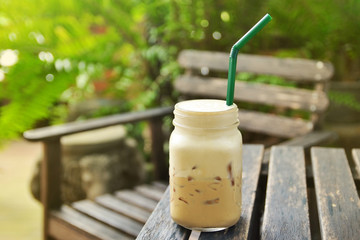 iced cappuccino coffee on wooden table