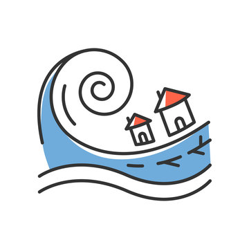 tsunami wave engulfing houses, disaster clip art preview