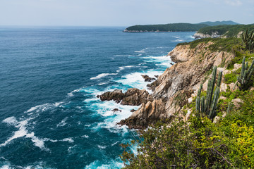 View of the sea from lighthouse in Huatulco Mexico
