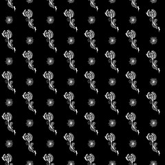 Seamless pattern of summer tropical flowers. Floral botanical seamless pattern isolated on black. Hand drawn vector illustration. Botanical Hawaii nature. Tropical leaf. Hawaiian vector illustration