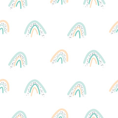 Seamless pattern with pastel color rainbow shapes. Light pink and mint texture.