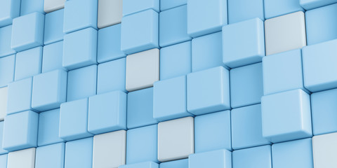 Wall of blue cubes. 3d render illustration.