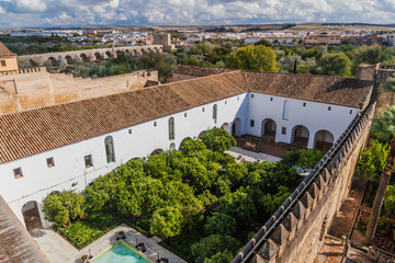 One of the courtyards of Alcazar de los Reyes Cristianos in Cordoba, Spain