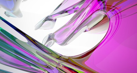 Abstract architectural white and glass gradient color smooth interior of a minimalist house with large windows.. 3D illustration and rendering.